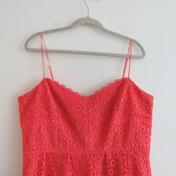 J.CREW Peach Coral Daisy Lace Spaghetti Strap Midi Dress - Size US 14 - Picture 4 of 16